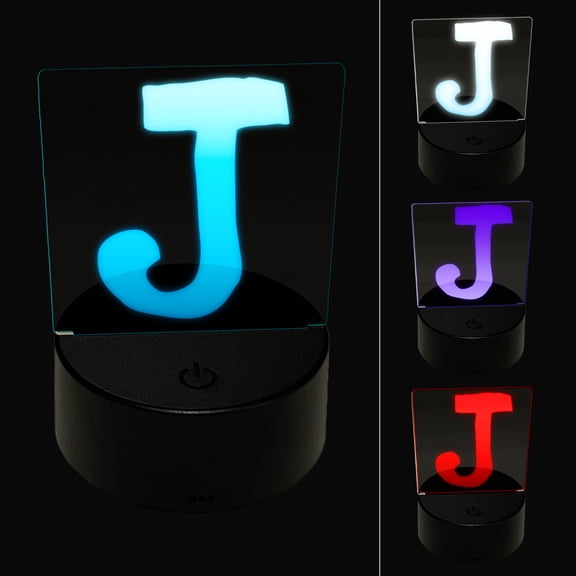 Letter J Uppercase Cute Typewriter Font LED Night Light Sign 3D Illusion Desk Nightstand Lamp