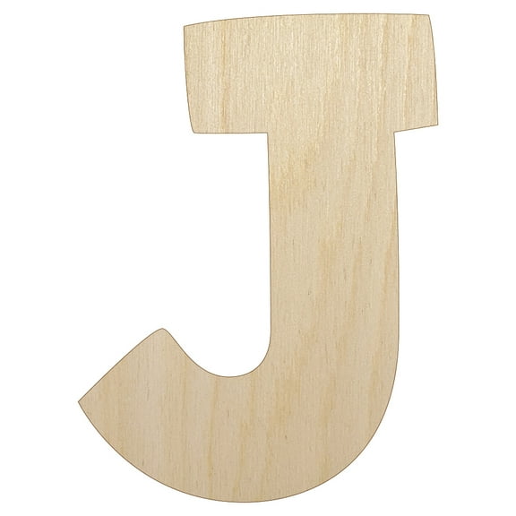 Letter J Uppercase Fun Bold Font Wood Shape Unfinished Piece Cutout Craft DIY Projects - 6.25 Inch Size - 1/8 Inch Thick