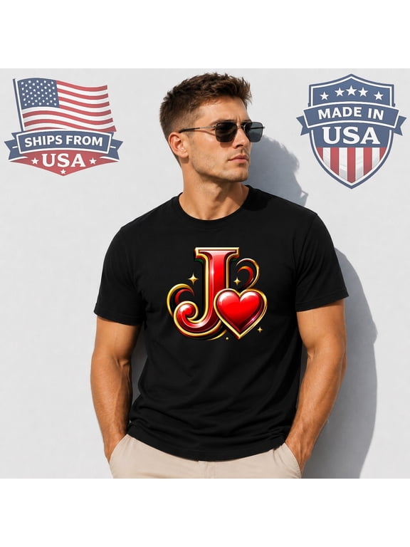 Letter J With Heart Graphic T-Shirt Initial Monogram Design