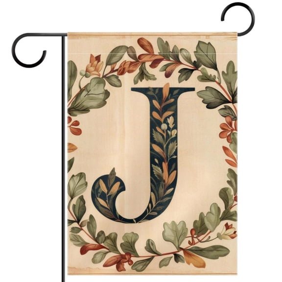 Letter J with Wreath Retro Pattern Garden Flag Double Sided House Flag for Outdoor Home, Personalized All Year Round Yard Decor 12 x 18 Inch