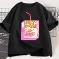 thumbnail image 1 of Short Sleeve Round Neck Letter Juice Graphic Classic T Shirt Tops T Shirt Tops Black S-5XL, 1 of 5