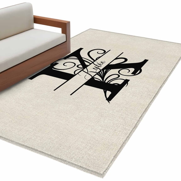 Letter K 3'x5' Washable Rug, Monogram Words Non-Slip Area Rugs for Entryway Kitchen Classroom, Dorm Throw Carpet, Low Pile Soft Indoor Floor Mat