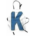 thumbnail image 1 of Letter K Apron Alphabet Font Denim Style Blue Jean Texture Capitalized Character K Illustration, Unisex Kitchen Bib Apron with Adjustable Neck for Cooking Baking Gardening, Blue Yellow, by Ambesonne, 1 of 3