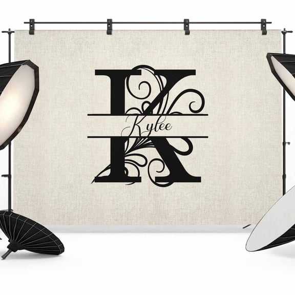 Letter K Backdrop for Photography, Fabric Photo Background Backdrop, Monogram Words Photo Booth Background for Portrait Photoshoot Video Wedding Studio Decoration Banner 7x5ft