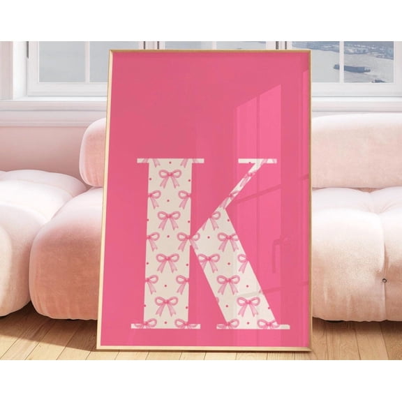 Letter K Bow Preppy Initial Blush Art Variant 2 Poster , Poster Print Only
