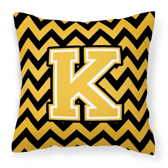 Letter K Chevron Black and Gold Fabric Decorative Pillow