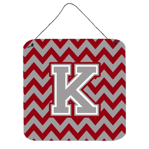 Letter K Chevron Crimson and Grey   Wall or Door Hanging Prints