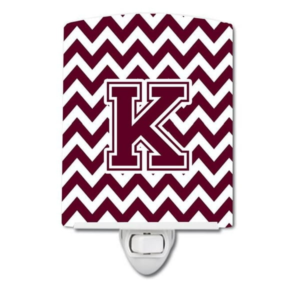 Letter K Chevron Maroon & White Ceramic Night Light