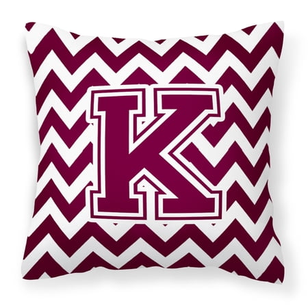 Letter K Chevron Maroon and White Fabric Decorative Pillow