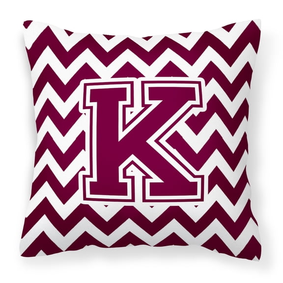 Letter K Chevron Maroon and White Fabric Decorative Pillow