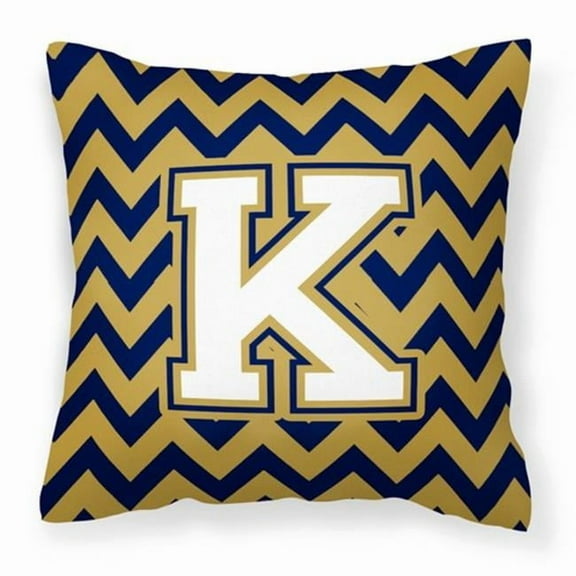Letter K Chevron Navy Blue & Gold Fabric Decorative Pillow