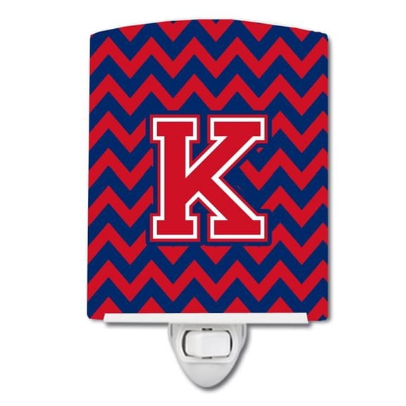 Letter K Chevron Yale Blue & Crimson Ceramic Night Light