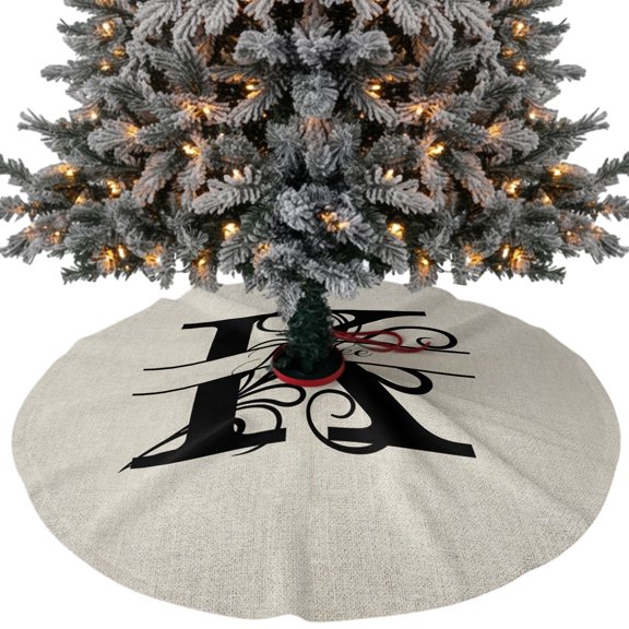 Letter K Christmas Tree Skirt 48 Inches, Monogram Words Xmas Trees Skirt Mat Cover Decorations for Holiday Party Indoor Outdoor