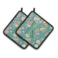 thumbnail image 1 of Letter K Circle Circle Teal Initial Alphabet Pair of Pot Holders, 1 of 1
