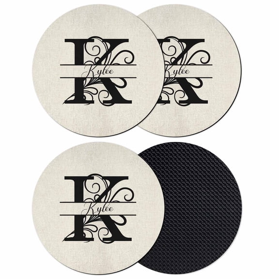 Letter K Coasters Set of 4, Soft Absorbent Coasters for Drinks, Monogram Words Non-Slip Cup Coaster Mat with Rubber Bottom for Home Kitchen Desk Coffee Bar Table Decor 4"