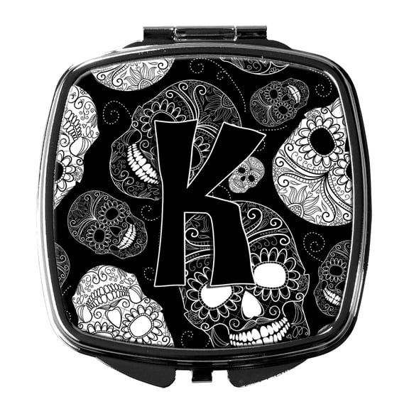 Letter K Day of the Dead Skulls Black Compact Mirror