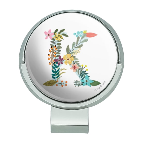 Letter K Floral Monogram Initial Golf Hat Clip With Magnetic Ball Marker