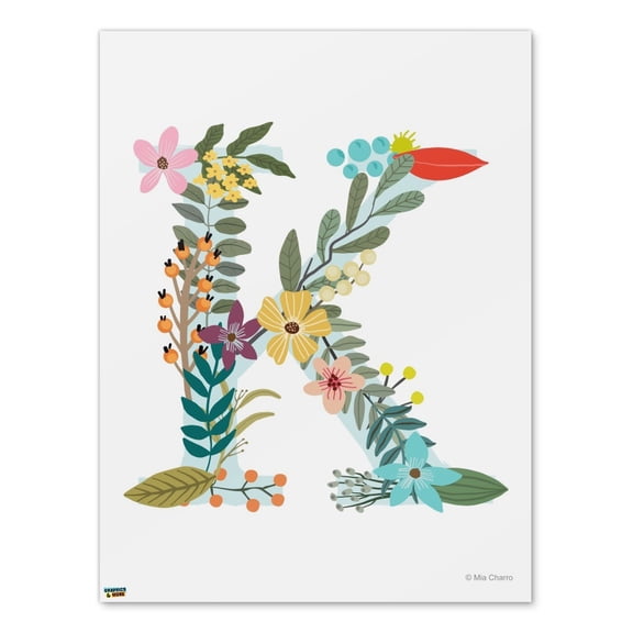 Letter K Floral Monogram Initial Home Business Office Sign