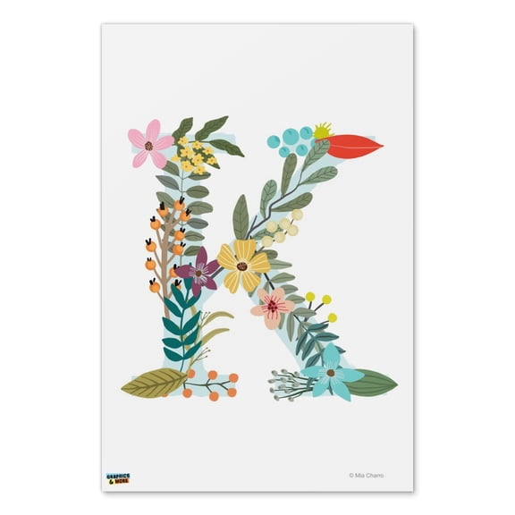 Letter K Floral Monogram Initial Home Business Office Sign