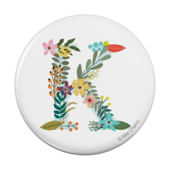 Letter K Floral Monogram Initial Kitchen Refrigerator Locker Button Magnet