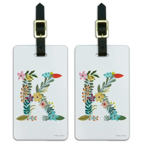 Letter K Floral Monogram Initial Luggage ID Tags Suitcase Carry-On Cards - Set of 2