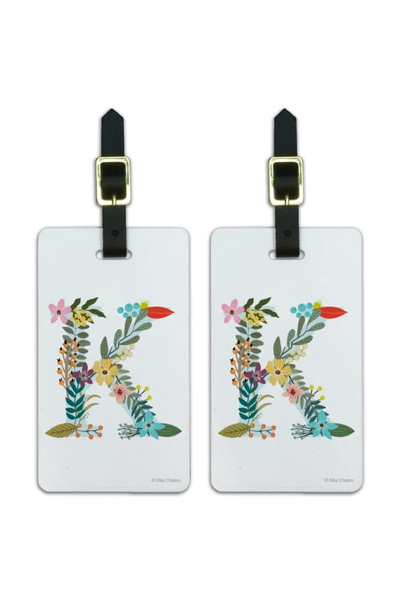 Letter K Floral Monogram Initial Luggage ID Tags Suitcase Carry-On Cards - Set of 2