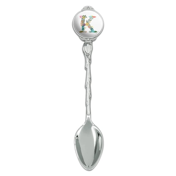 Letter K Floral Monogram Initial Novelty Collectible Demitasse Tea Coffee Spoon