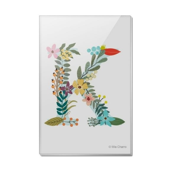 Letter K Floral Monogram Initial Rectangle Acrylic Fridge Refrigerator Magnet