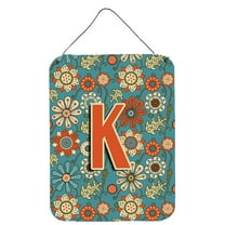 Letter K Flowers Retro Blue Wall or Door Hanging Prints