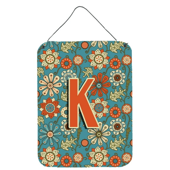 Letter K Flowers Retro Blue Wall or Door Hanging Prints