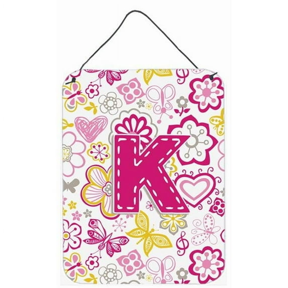 Letter K Flowers and Butterflies Pink Wall or Door Hanging Prints
