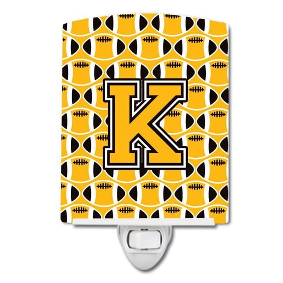 Letter K Football Black, Old Gold & White Ceramic Night Light