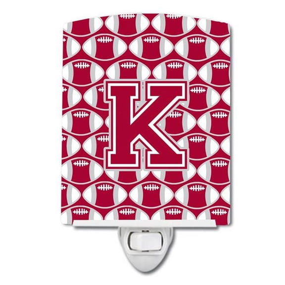 Letter K Football Crimson, Grey & White Ceramic Night Light