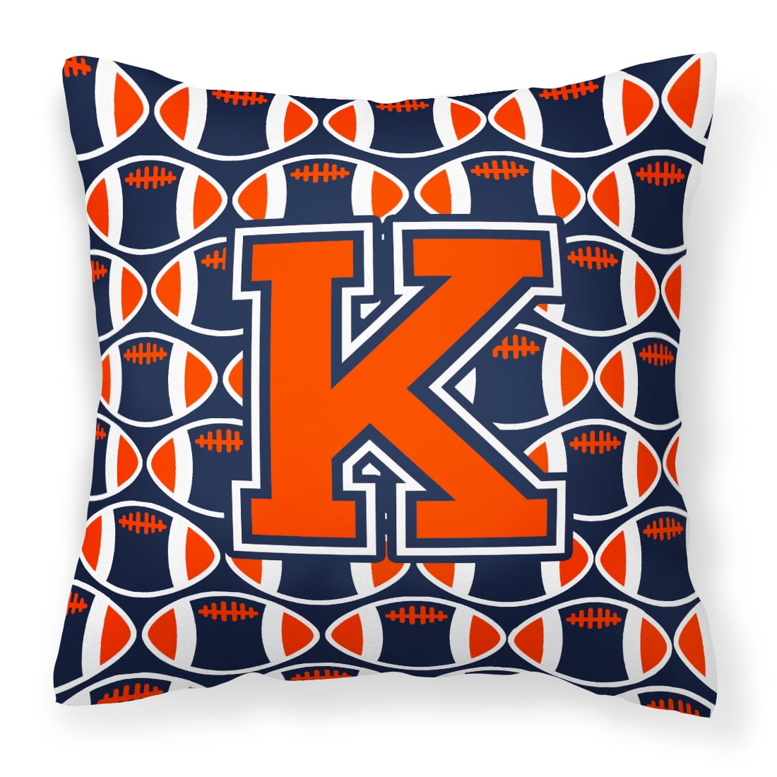 Letter K Football Orange, Blue and white Fabric Decorative Pillow