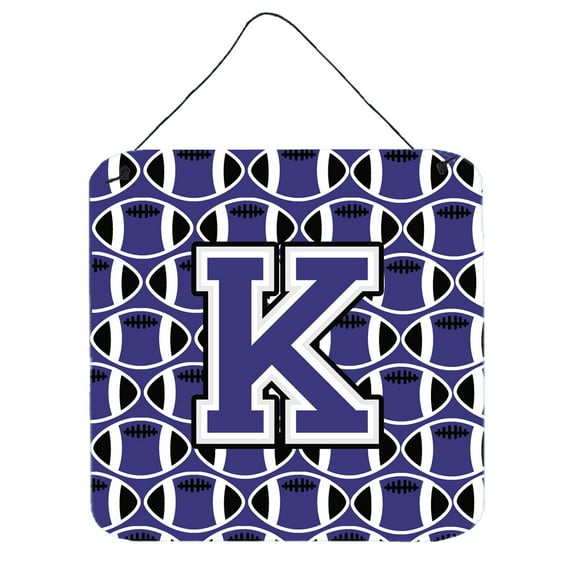 Letter K Football Purple and White Wall or Door Hanging Prints