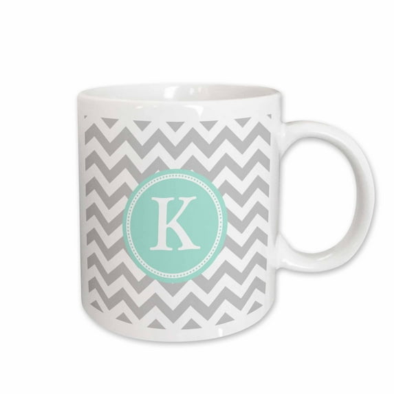 3drose, Letter K Grey and White Chevron with Mint Monogram Personal Initial K, 15oz Mug