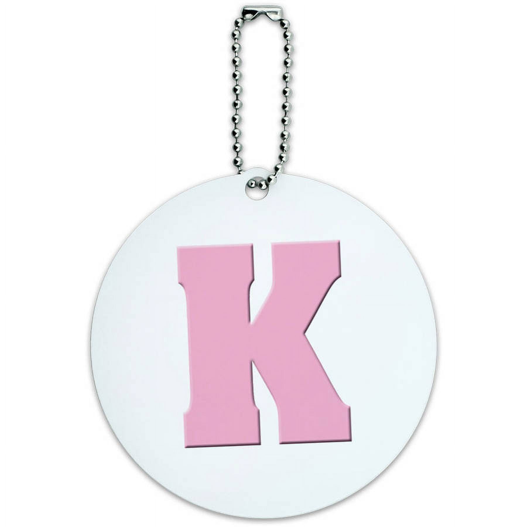 Letter K Initial Baby Girl Block Font Pink Shower Round Luggage ID Tag ...