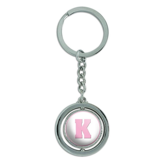 Letter K Initial Baby Girl Block Font Pink Shower Spinning Circle Metal Keychain