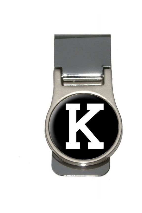 Letter K Initial Black White Money Clip