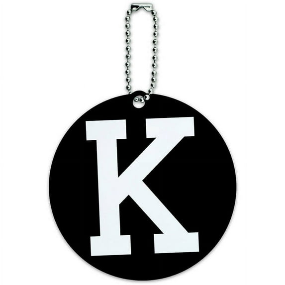Letter K Initial Black White Round Luggage ID Tag Card for Suitcase or Carry-On