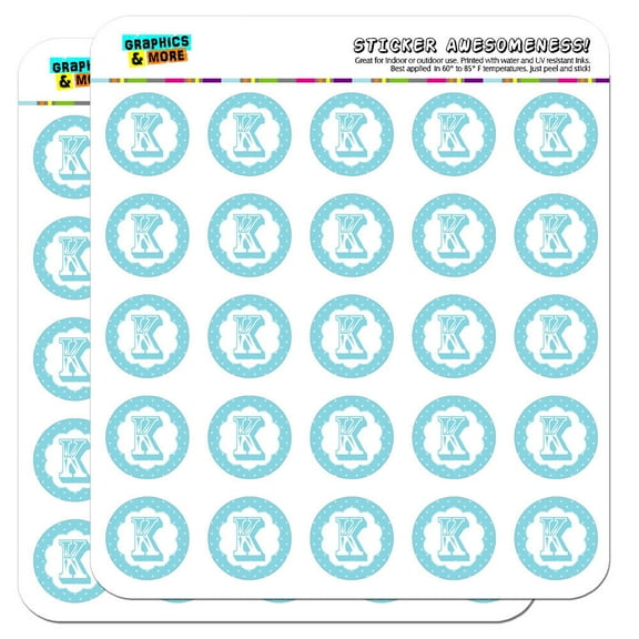 Letter K Initial Flower Blue 1" Scrapbooking Crafting Stickers