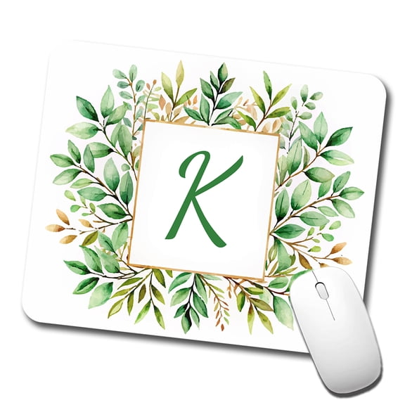 Letter K Initial Monogram Frame Leaf Mouse Pad Low Profile Gaming Mat