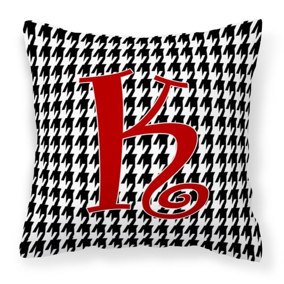 Letter K Initial Monogram - Houndstooth Black Fabric Decorative Pillow