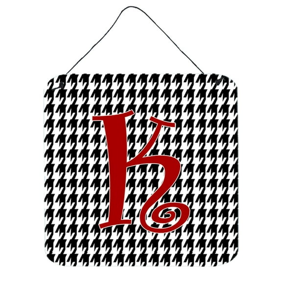 Letter K Initial Monogram - Houndstooth Black Wall or Door Hanging Prints