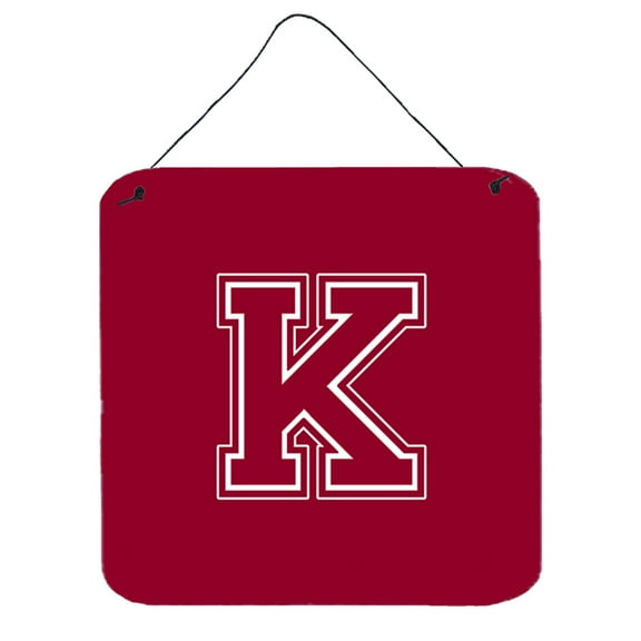 Letter K Initial Monogram - Maroon and White Wall or Door Hanging Prints