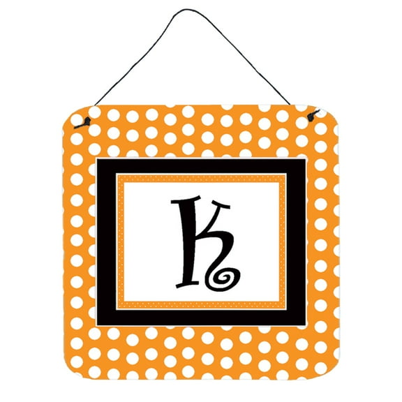 Letter K Initial Monogram - Orange Polkadots Wall or Door Hanging Prints