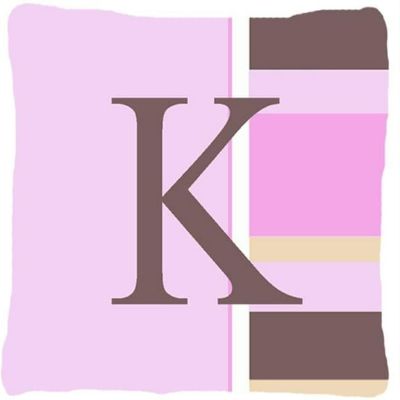 Letter K Initial Monogram - Pink Stripes Decorative Indoor & Outdoor Fabric Pillow