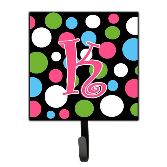 Letter K Initial Monogram - Polkadots and Pink Leash or Key Holder