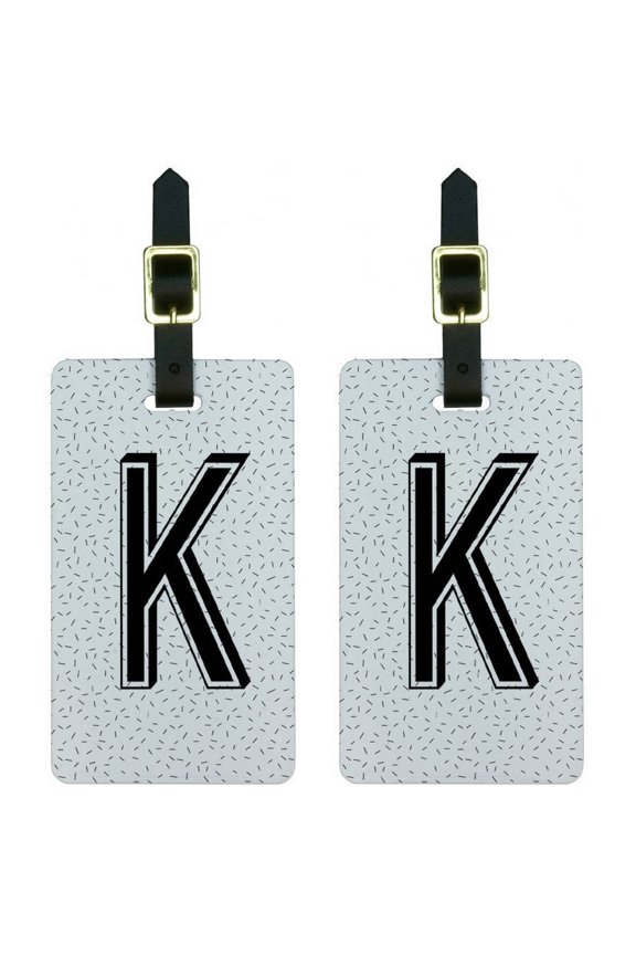 Letter K Initial Sprinkles Black White Luggage Tags Suitcase ID, Set of 2