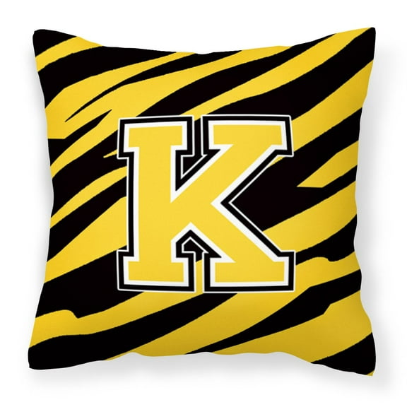 Letter K Initial Tiger Stripe - Black Gold  Fabric Decorative Pillow